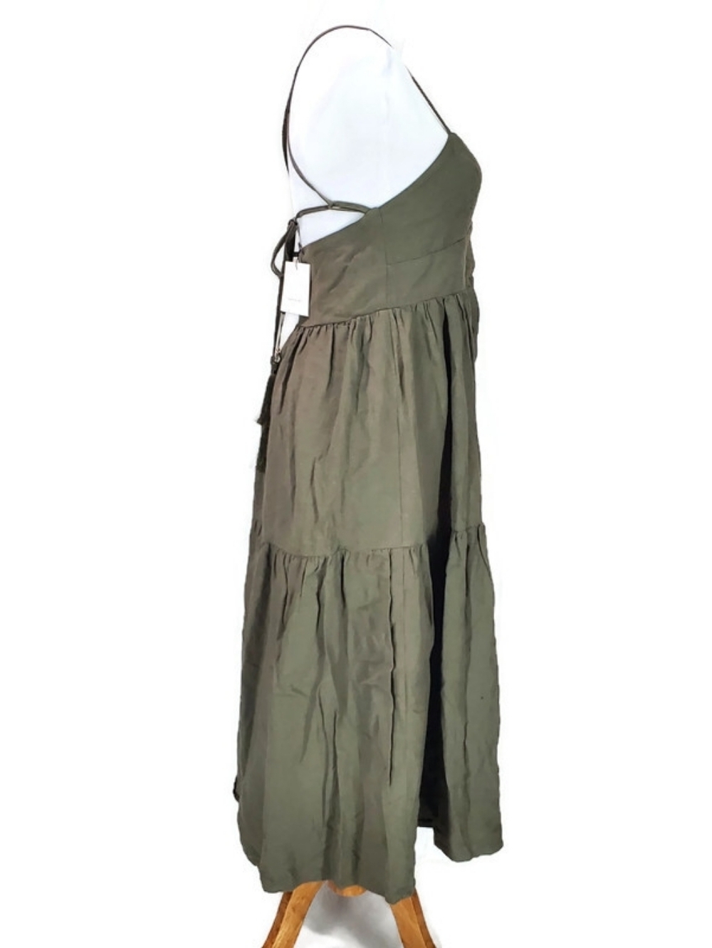 NEW THE SHIRT Rochelle Behrens Tuckernuck Leora Dress in Olive Midi Ramie Beach - Picture 7 of 16